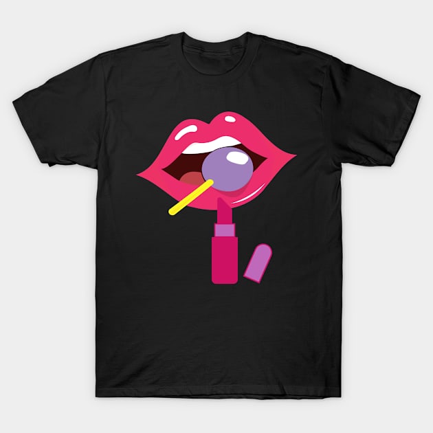 Lollipop red lips. Girly lipstick makeup candy T-Shirt by topsnthings